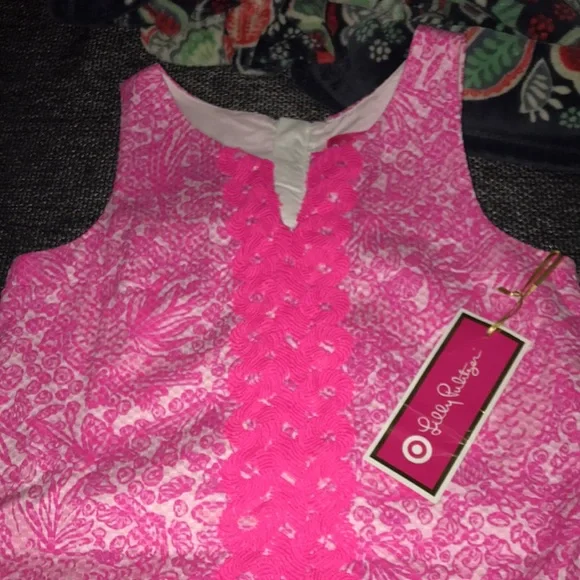 SOLD π€NWT TARGET LILLY PULITZER 2015 NEON PINK SHIFT DRESS SIZE L 10-12π€ - Picture 4 of 16
